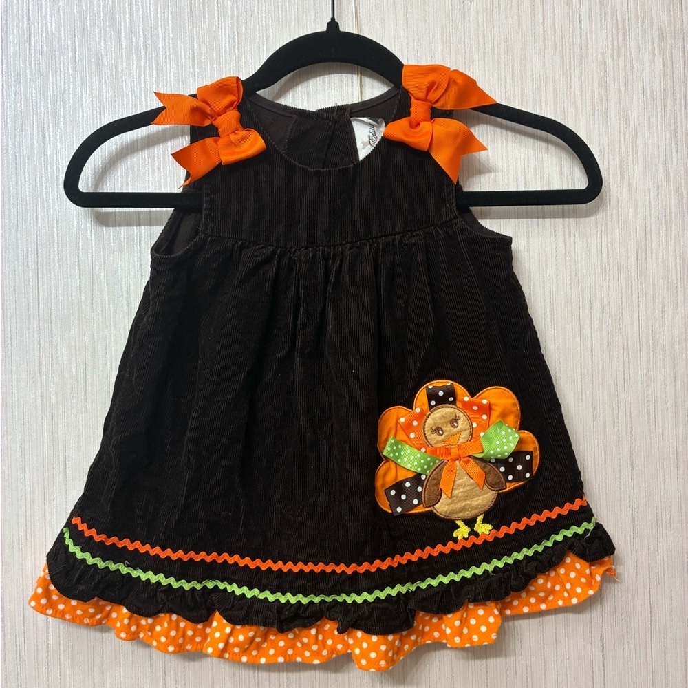 Vintage Corduroy‎ Toddler Dress 24M Brown Sundress Turkey Thanksgiving Applique